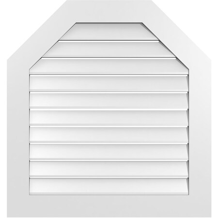 Ekena Millwork Octagonal Top Surface Mount PVC Gable Vent: Functional, w/ 3-1/2"W x 1"P Standard Frame, 32"W x 34"H GVPOT32X3401SF